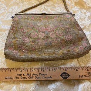 Antique Floral Beaded Evening Bag - Pink and Gold